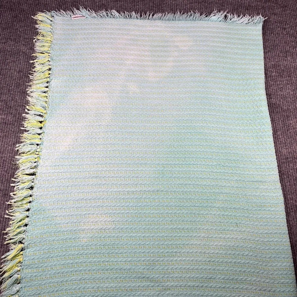 Vtg Blanket Blue Yellow Fringe Tassels Unisex Cotton‎ Cable Knit Throw